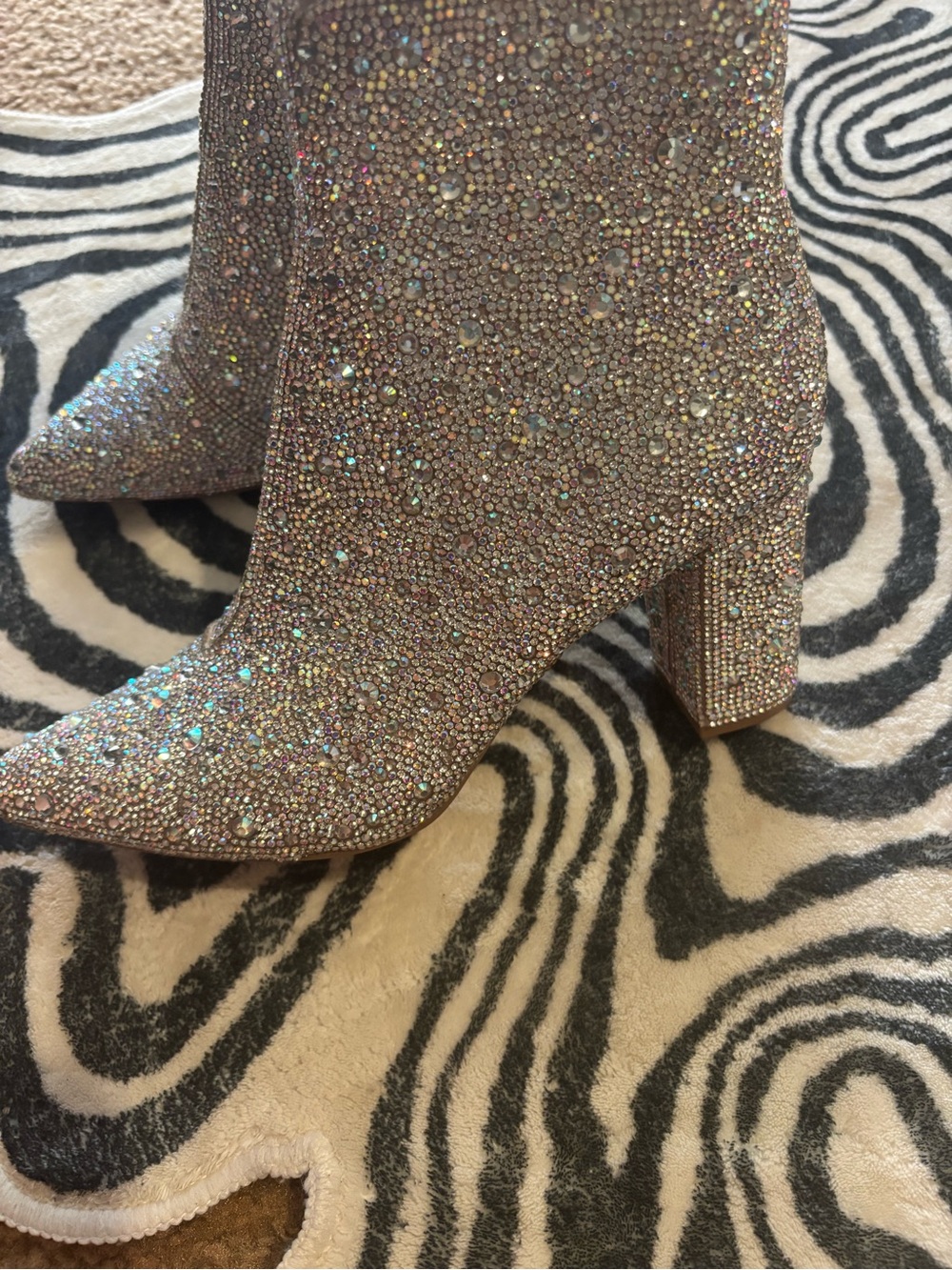 Crystal-Encrusted Women's Ankle Boots in Rose Gold